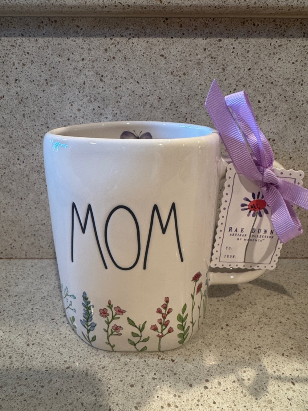 Rae Dunn White 'MOM' Floral Ceramic Mug